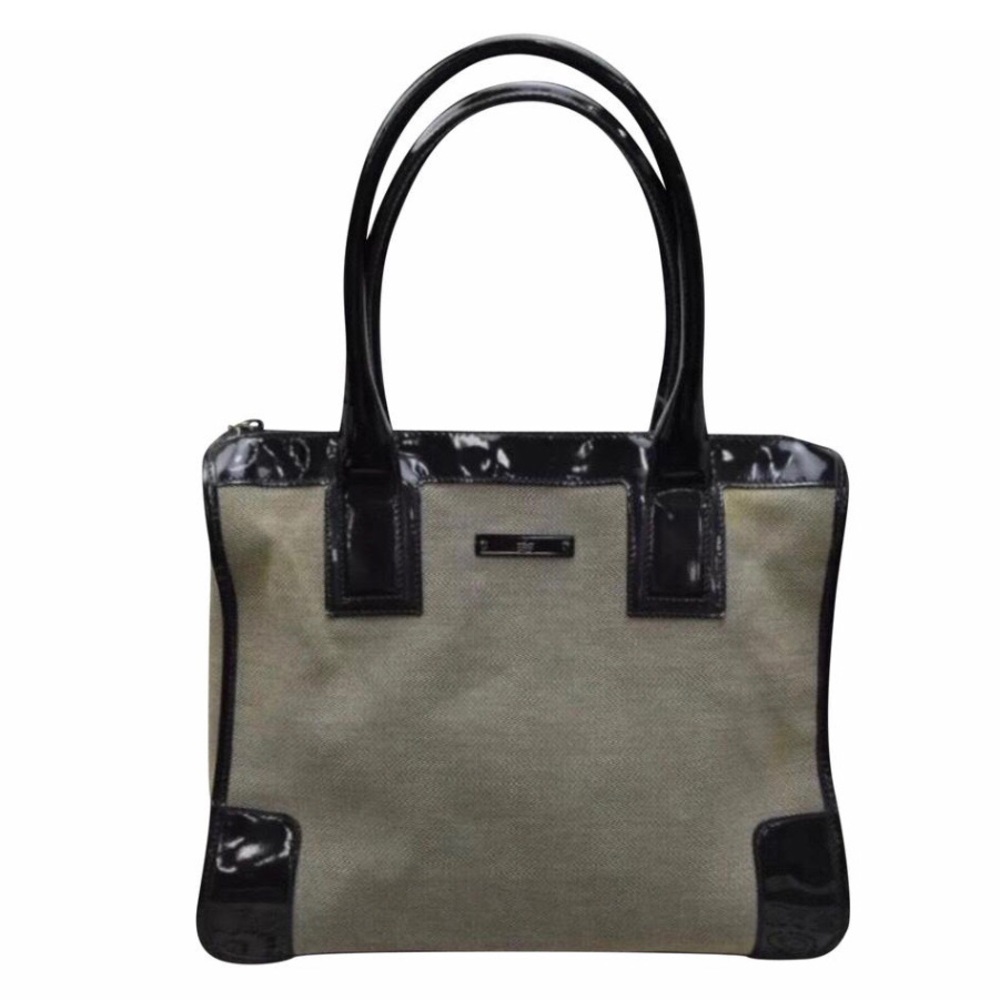 Gucci Linen Patent Structured HandTote Purse Bag